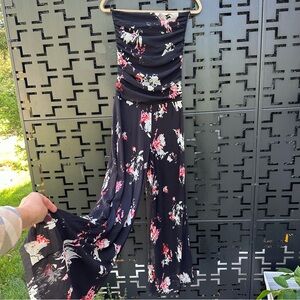 Fuzzi size L, stretch jumpsuit Italy mesh wide legs, new no tags